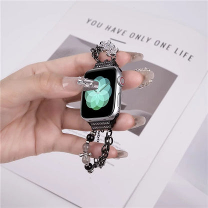 For Apple Watch 10 46mm / Ultra 2 / Ultra 49mm / 9 8 7 45mm / SE (2023) SE (2022) SE 6 5 4 44mm / 3 2 1 42mm Pearl Chain Stainless Steel Watch Strap