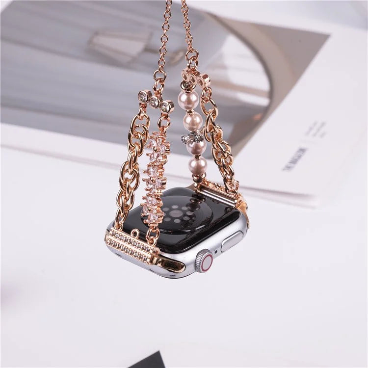 For Apple Watch 10 46mm / Ultra 2 / Ultra 49mm / 9 8 7 45mm / SE (2023) SE (2022) SE 6 5 4 44mm / 3 2 1 42mm Pearl Chain Stainless Steel Watch Strap
