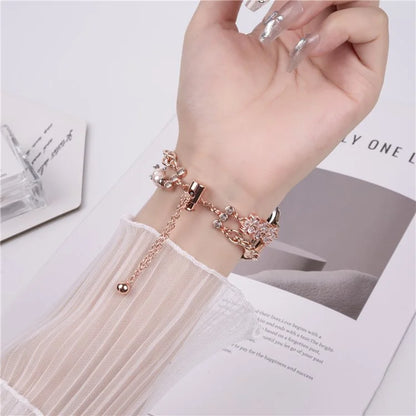 For Apple Watch Series 10 42mm / 9 8 7 41mm / SE (2023) SE (2022) SE 6 5 4 40mm / 3 2 1 38mm Pearl Flower Stainless Steel Bracelet Watch Strap