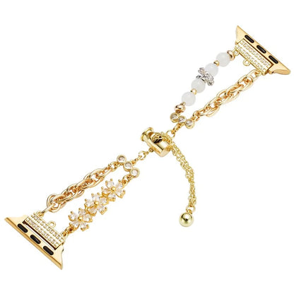 For Apple Watch Series 10 42mm / 9 8 7 41mm / SE (2023) SE (2022) SE 6 5 4 40mm / 3 2 1 38mm Pearl Flower Stainless Steel Bracelet Watch Strap