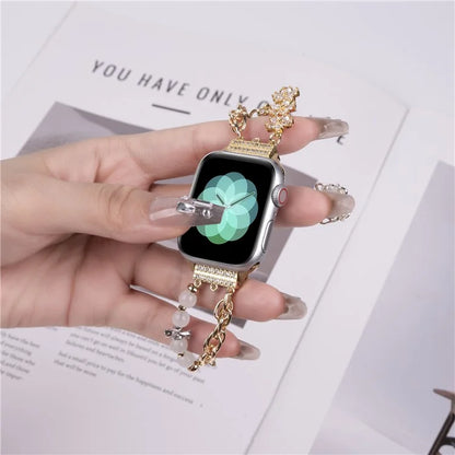 For Apple Watch Series 10 42mm / 9 8 7 41mm / SE (2023) SE (2022) SE 6 5 4 40mm / 3 2 1 38mm Pearl Flower Stainless Steel Bracelet Watch Strap