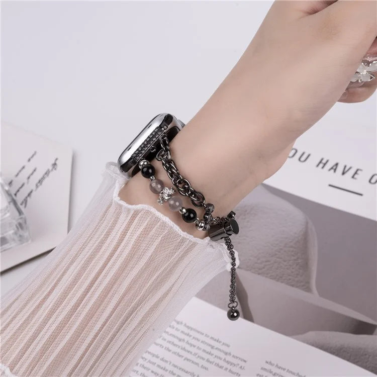 For Apple Watch Series 10 42mm / 9 8 7 41mm / SE (2023) SE (2022) SE 6 5 4 40mm / 3 2 1 38mm Pearl Flower Stainless Steel Bracelet Watch Strap