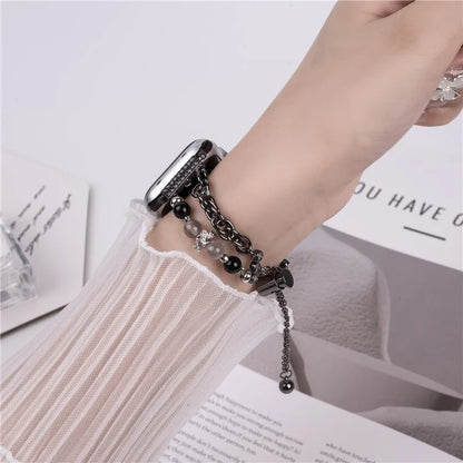 For Apple Watch Series 10 42mm / 9 8 7 41mm / SE (2023) SE (2022) SE 6 5 4 40mm / 3 2 1 38mm Pearl Flower Stainless Steel Bracelet Watch Strap