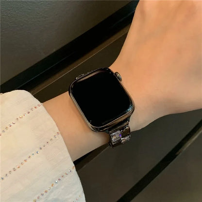 For Apple Watch Series 10 42mm / 9 8 7 41mm / SE (2023) SE (2022) SE 6 5 4 40mm / 3 2 1 38mm Ice Cube Zircon Decor Strap Copper Watch Band