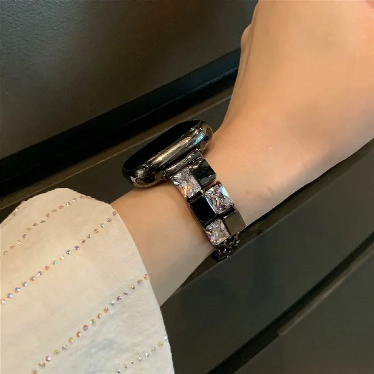 For Apple Watch Series 10 42mm / 9 8 7 41mm / SE (2023) SE (2022) SE 6 5 4 40mm / 3 2 1 38mm Ice Cube Zircon Decor Strap Copper Watch Band