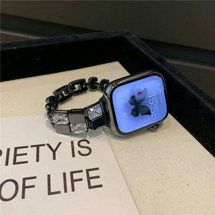 For Apple Watch Series 10 42mm / 9 8 7 41mm / SE (2023) SE (2022) SE 6 5 4 40mm / 3 2 1 38mm Ice Cube Zircon Decor Strap Copper Watch Band