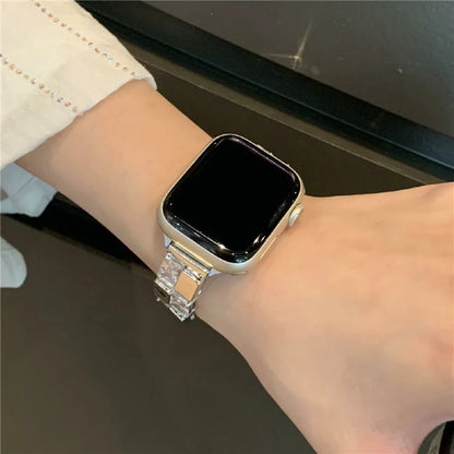 For Apple Watch Series 10 42mm / 9 8 7 41mm / SE (2023) SE (2022) SE 6 5 4 40mm / 3 2 1 38mm Ice Cube Zircon Decor Strap Copper Watch Band
