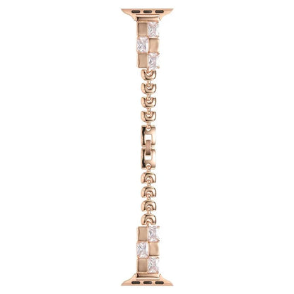 For Apple Watch Series 10 42mm / 9 8 7 41mm / SE (2023) SE (2022) SE 6 5 4 40mm / 3 2 1 38mm Ice Cube Zircon Decor Strap Copper Watch Band