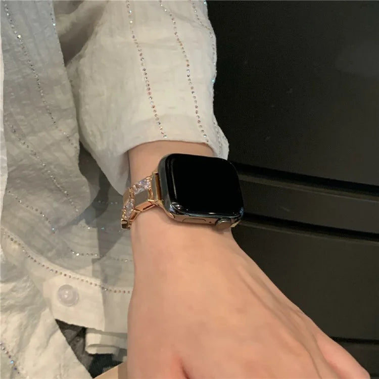 For Apple Watch Series 10 42mm / 9 8 7 41mm / SE (2023) SE (2022) SE 6 5 4 40mm / 3 2 1 38mm Ice Cube Zircon Decor Strap Copper Watch Band