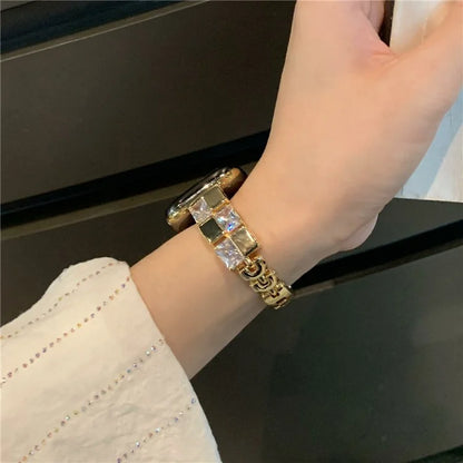 Copper Watch Band for Apple Watch 10 46mm / Ultra 2 / Ultra 49mm / 9 8 7 45mm / SE (2023) SE (2022) SE 6 5 4 44mm / 3 2 1 42mm Zircon Decor Strap