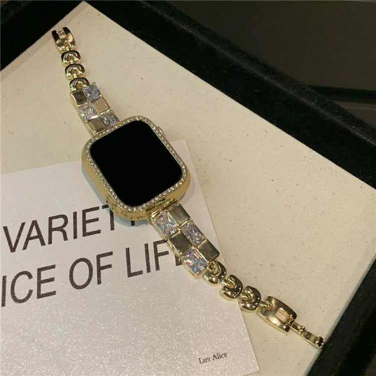 Copper Watch Band for Apple Watch 10 46mm / Ultra 2 / Ultra 49mm / 9 8 7 45mm / SE (2023) SE (2022) SE 6 5 4 44mm / 3 2 1 42mm Zircon Decor Strap