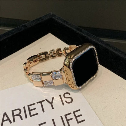 Copper Watch Band for Apple Watch 10 46mm / Ultra 2 / Ultra 49mm / 9 8 7 45mm / SE (2023) SE (2022) SE 6 5 4 44mm / 3 2 1 42mm Zircon Decor Strap