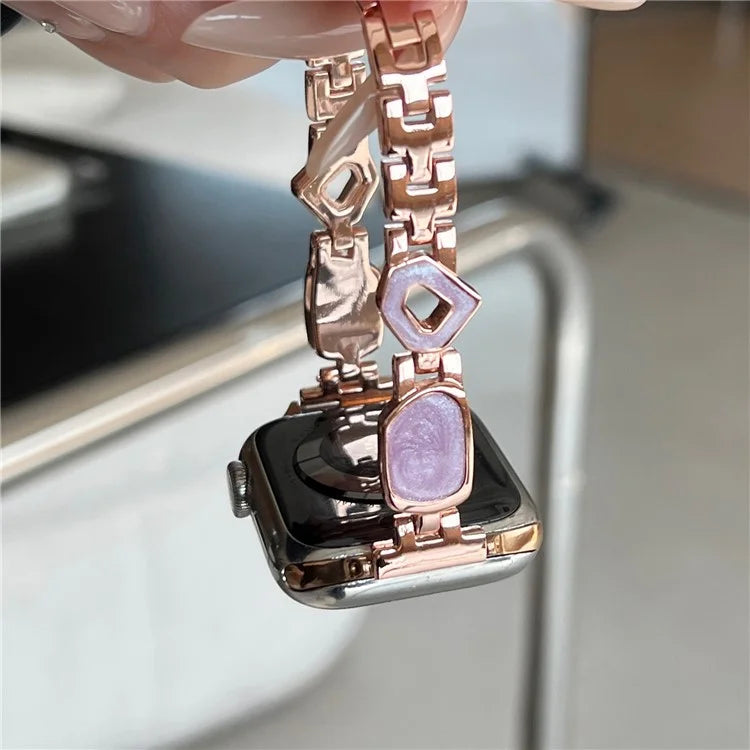 For Apple Watch Series 10 42mm / 9 8 7 41mm / SE (2023) SE (2022) SE 6 5 4 40mm / 3 2 1 38mm Epoxy Decor Zinc Alloy Band Watch Strap