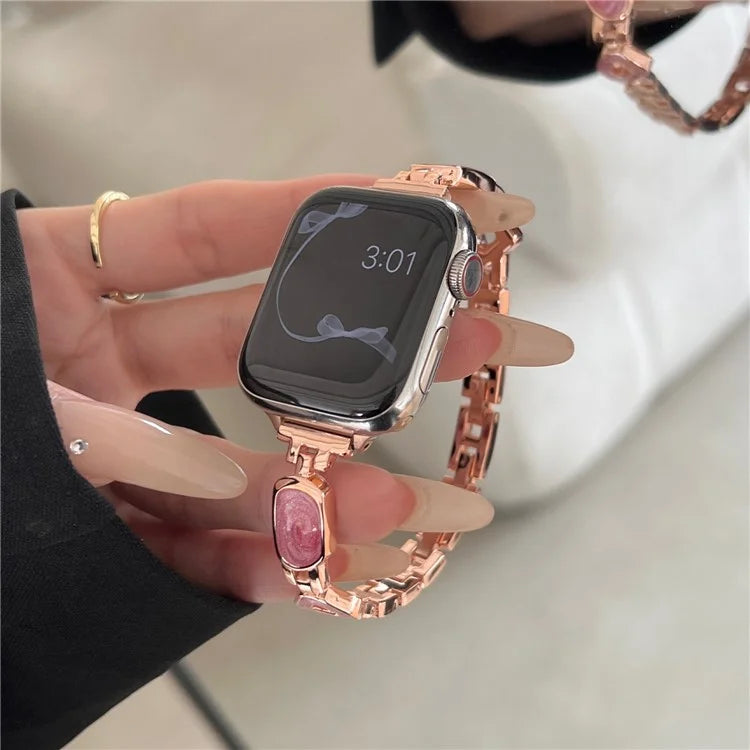 For Apple Watch Series 10 42mm / 9 8 7 41mm / SE (2023) SE (2022) SE 6 5 4 40mm / 3 2 1 38mm Epoxy Decor Zinc Alloy Band Watch Strap