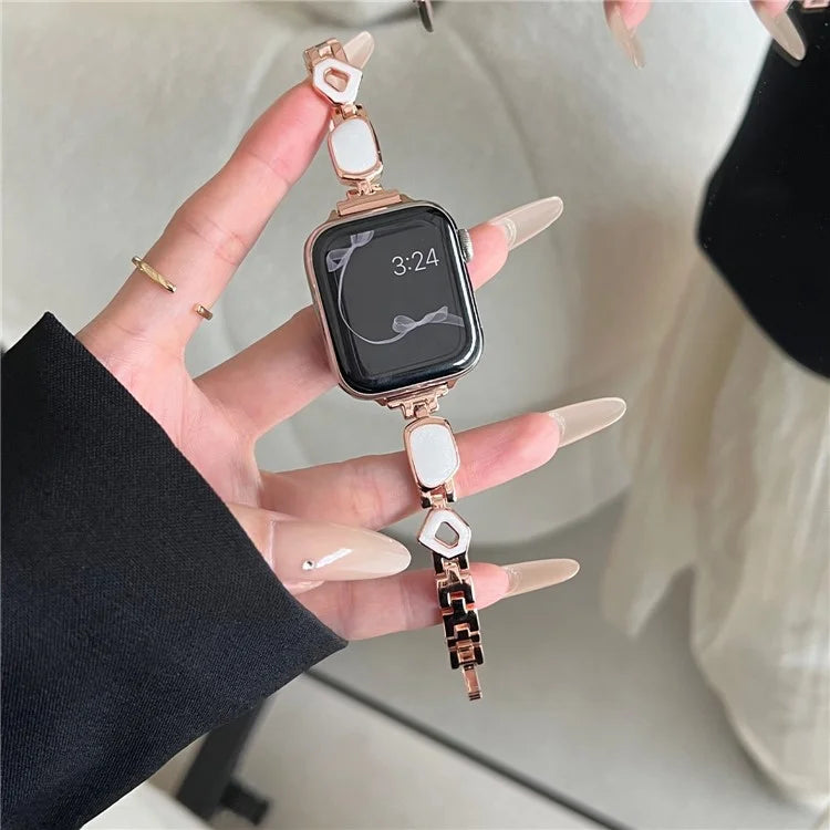 For Apple Watch Series 10 42mm / 9 8 7 41mm / SE (2023) SE (2022) SE 6 5 4 40mm / 3 2 1 38mm Epoxy Decor Zinc Alloy Band Watch Strap