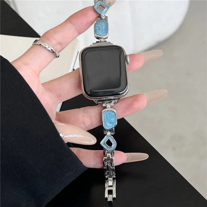 For Apple Watch Series 10 42mm / 9 8 7 41mm / SE (2023) SE (2022) SE 6 5 4 40mm / 3 2 1 38mm Epoxy Decor Zinc Alloy Band Watch Strap