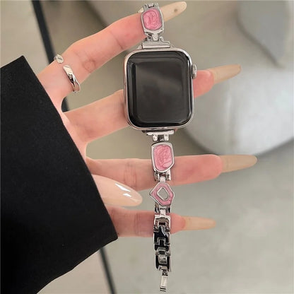For Apple Watch Series 10 42mm / 9 8 7 41mm / SE (2023) SE (2022) SE 6 5 4 40mm / 3 2 1 38mm Epoxy Decor Zinc Alloy Band Watch Strap