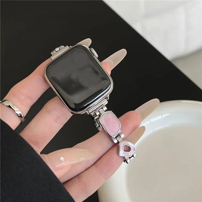 For Apple Watch Series 10 42mm / 9 8 7 41mm / SE (2023) SE (2022) SE 6 5 4 40mm / 3 2 1 38mm Epoxy Decor Zinc Alloy Band Watch Strap
