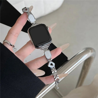 For Apple Watch Series 10 42mm / 9 8 7 41mm / SE (2023) SE (2022) SE 6 5 4 40mm / 3 2 1 38mm Epoxy Decor Zinc Alloy Band Watch Strap