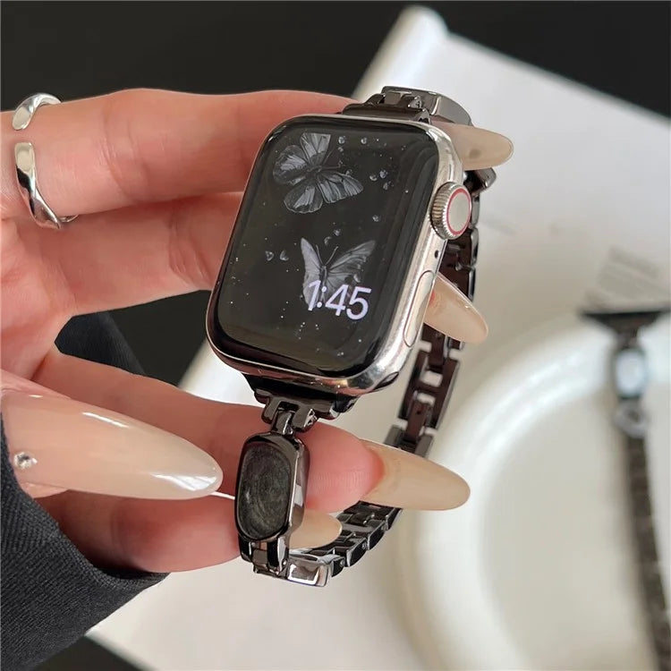 For Apple Watch Series 10 42mm / 9 8 7 41mm / SE (2023) SE (2022) SE 6 5 4 40mm / 3 2 1 38mm Epoxy Decor Zinc Alloy Band Watch Strap