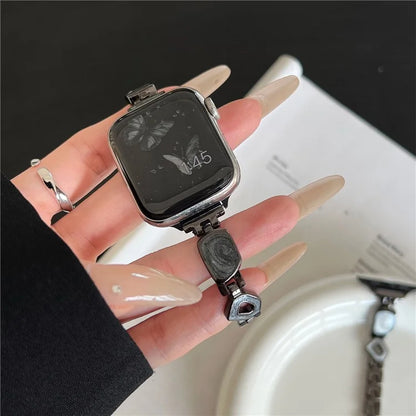 For Apple Watch Series 10 42mm / 9 8 7 41mm / SE (2023) SE (2022) SE 6 5 4 40mm / 3 2 1 38mm Epoxy Decor Zinc Alloy Band Watch Strap