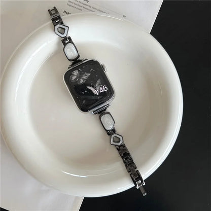 For Apple Watch Series 10 42mm / 9 8 7 41mm / SE (2023) SE (2022) SE 6 5 4 40mm / 3 2 1 38mm Epoxy Decor Zinc Alloy Band Watch Strap
