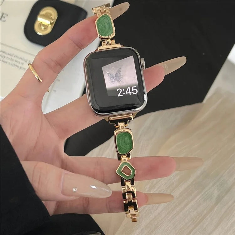 For Apple Watch Series 10 42mm / 9 8 7 41mm / SE (2023) SE (2022) SE 6 5 4 40mm / 3 2 1 38mm Epoxy Decor Zinc Alloy Band Watch Strap