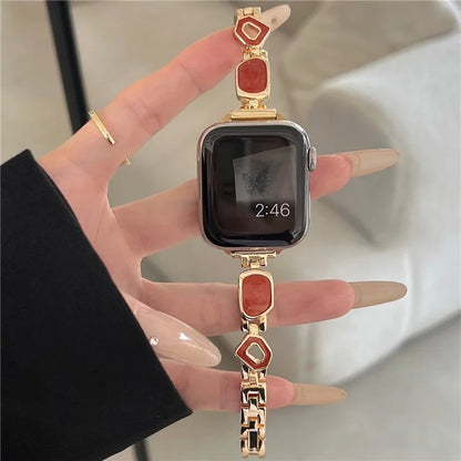 For Apple Watch Series 10 42mm / 9 8 7 41mm / SE (2023) SE (2022) SE 6 5 4 40mm / 3 2 1 38mm Epoxy Decor Zinc Alloy Band Watch Strap