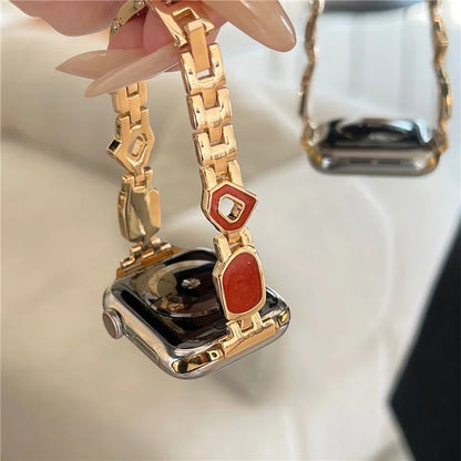 For Apple Watch Series 10 42mm / 9 8 7 41mm / SE (2023) SE (2022) SE 6 5 4 40mm / 3 2 1 38mm Epoxy Decor Zinc Alloy Band Watch Strap