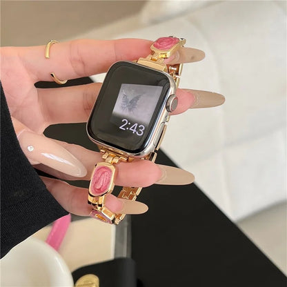 For Apple Watch Series 10 42mm / 9 8 7 41mm / SE (2023) SE (2022) SE 6 5 4 40mm / 3 2 1 38mm Epoxy Decor Zinc Alloy Band Watch Strap