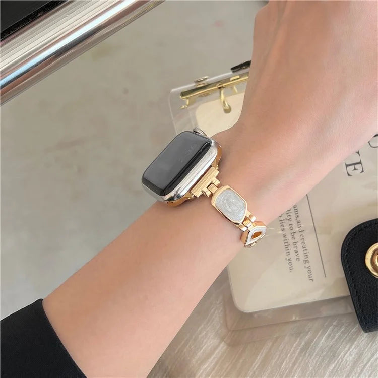 For Apple Watch Series 10 42mm / 9 8 7 41mm / SE (2023) SE (2022) SE 6 5 4 40mm / 3 2 1 38mm Epoxy Decor Zinc Alloy Band Watch Strap