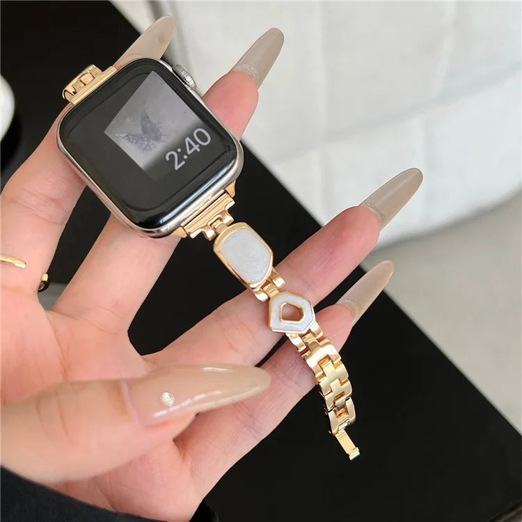 For Apple Watch Series 10 42mm / 9 8 7 41mm / SE (2023) SE (2022) SE 6 5 4 40mm / 3 2 1 38mm Epoxy Decor Zinc Alloy Band Watch Strap