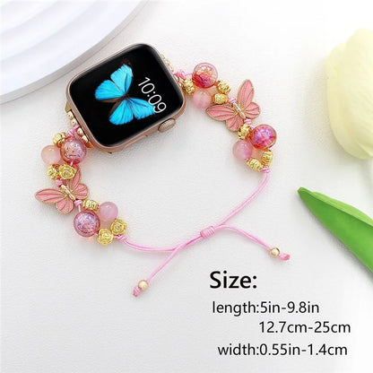 For Apple Watch 10 46mm / Ultra 2 / Ultra 49mm / 9 8 7 45mm / SE (2023) SE (2022) SE 6 5 4 44mm / 3 2 1 42mm Butterfly Beads Rope Watch Band