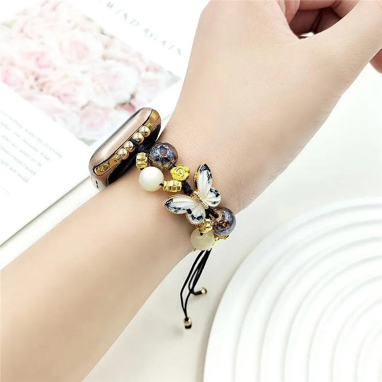 For Apple Watch 10 46mm / Ultra 2 / Ultra 49mm / 9 8 7 45mm / SE (2023) SE (2022) SE 6 5 4 44mm / 3 2 1 42mm Butterfly Beads Rope Watch Band