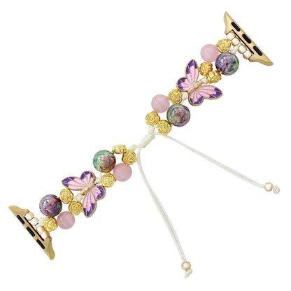 For Apple Watch Series 10 42mm / 9 8 7 41mm / SE (2023) SE (2022) SE 6 5 4 40mm / 3 2 1 38mm Butterfly Beads Watch Strap Drawstring Wrist Band