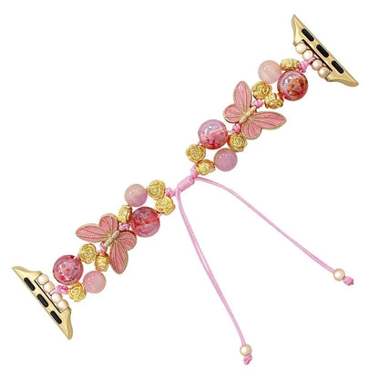 For Apple Watch Series 10 42mm / 9 8 7 41mm / SE (2023) SE (2022) SE 6 5 4 40mm / 3 2 1 38mm Butterfly Beads Watch Strap Drawstring Wrist Band