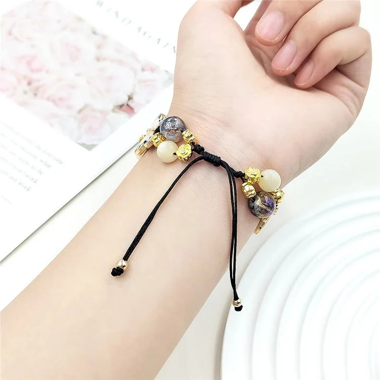 For Apple Watch Series 10 42mm / 9 8 7 41mm / SE (2023) SE (2022) SE 6 5 4 40mm / 3 2 1 38mm Butterfly Beads Watch Strap Drawstring Wrist Band