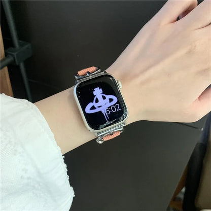 For Apple Watch Series 10 42mm / 9 8 7 41mm / SE (2023) SE (2022) SE 6 5 4 40mm / 3 2 1 38mm Denim Cloth Band Heart Pendant Strap