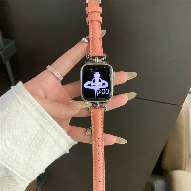 For Apple Watch Series 10 42mm / 9 8 7 41mm / SE (2023) SE (2022) SE 6 5 4 40mm / 3 2 1 38mm Denim Cloth Band Heart Pendant Strap