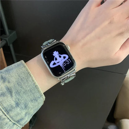 For Apple Watch Series 10 42mm / 9 8 7 41mm / SE (2023) SE (2022) SE 6 5 4 40mm / 3 2 1 38mm Denim Cloth Band Heart Pendant Strap