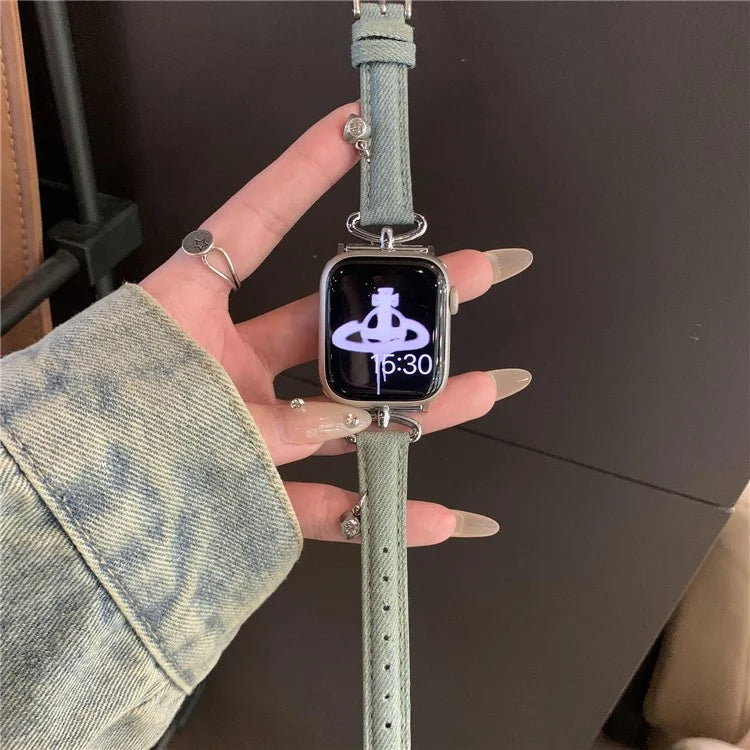 For Apple Watch 10 46mm / Ultra 2 / Ultra 49mm / 9 8 7 45mm / SE (2023) SE (2022) SE 6 5 4 44mm / 3 2 1 42mm Denim Watch Strap