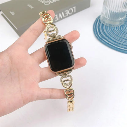 For Apple Watch Series 10 42mm / 9 8 7 41mm / SE (2023) SE (2022) SE 6 5 4 40mm / 3 2 1 38mm Zinc Alloy Band Love Heart Design Watch Strap