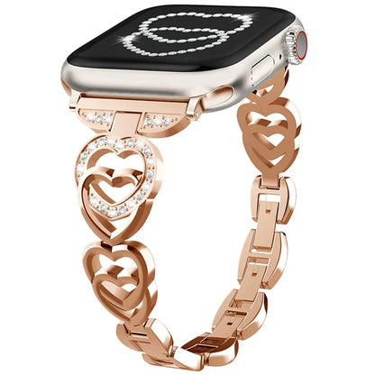 For Apple Watch Series 10 42mm / 9 8 7 41mm / SE (2023) SE (2022) SE 6 5 4 40mm / 3 2 1 38mm Zinc Alloy Band Love Heart Design Watch Strap