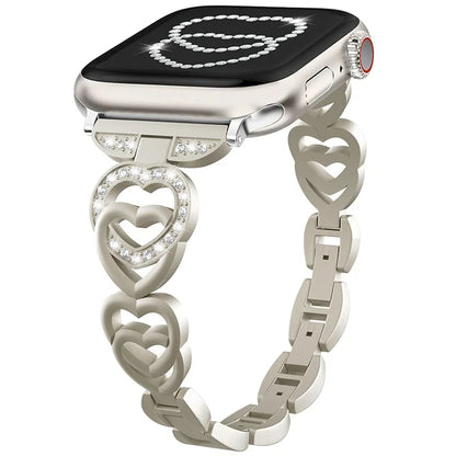 For Apple Watch Series 10 42mm / 9 8 7 41mm / SE (2023) SE (2022) SE 6 5 4 40mm / 3 2 1 38mm Zinc Alloy Band Love Heart Design Watch Strap