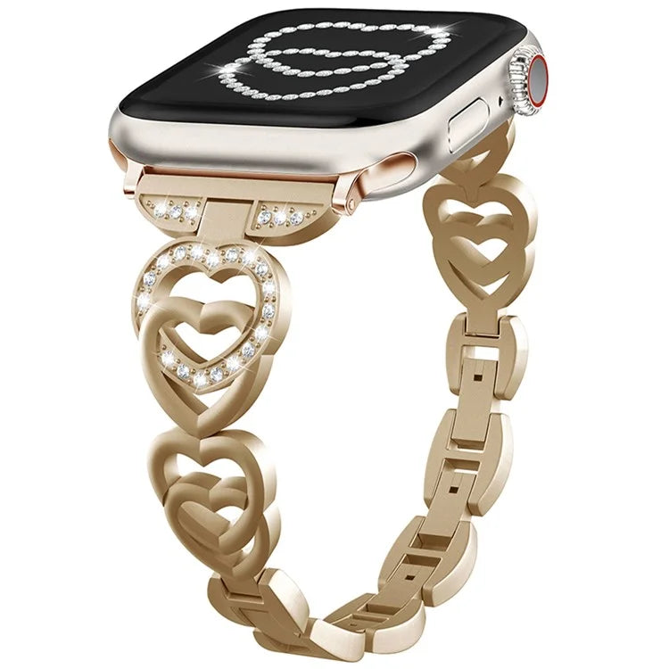 For Apple Watch Series 10 42mm / 9 8 7 41mm / SE (2023) SE (2022) SE 6 5 4 40mm / 3 2 1 38mm Zinc Alloy Band Love Heart Design Watch Strap