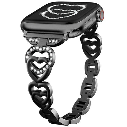 For Apple Watch Series 10 42mm / 9 8 7 41mm / SE (2023) SE (2022) SE 6 5 4 40mm / 3 2 1 38mm Zinc Alloy Band Love Heart Design Watch Strap