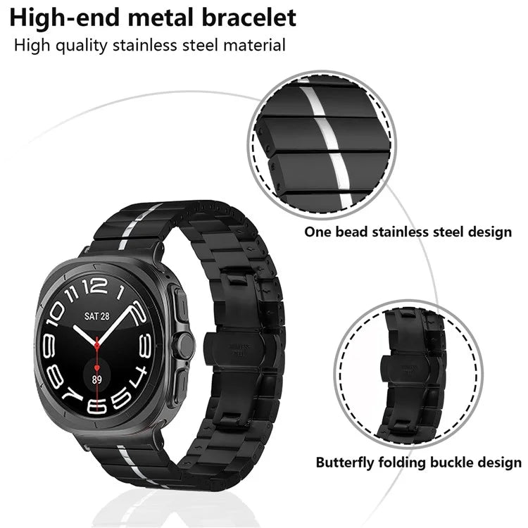 KALEBOL For Samsung Galaxy Watch Ultra 47mm Stylish Stainless Steel Watch Band Wrist Strap