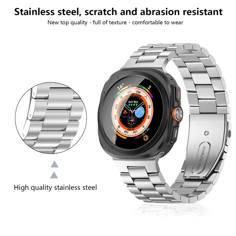 KALEBOL For Samsung Galaxy Watch Ultra 47mm Metal Watch Band Three-Beads Steel Wrist Strap