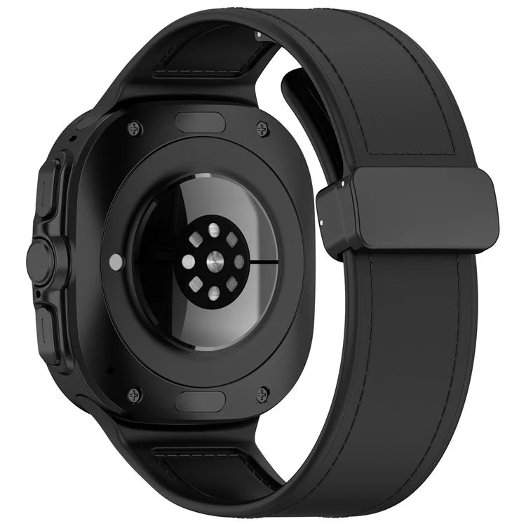 KALEBOL For Samsung Galaxy Watch Ultra 47mm Watch Strap Leather Coated Silicone Band with Magnetic Buckle