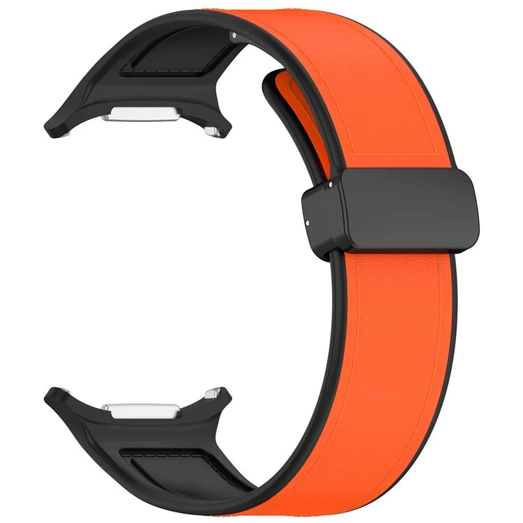 KALEBOL For Samsung Galaxy Watch Ultra 47mm Watch Strap Leather Coated Silicone Band with Magnetic Buckle